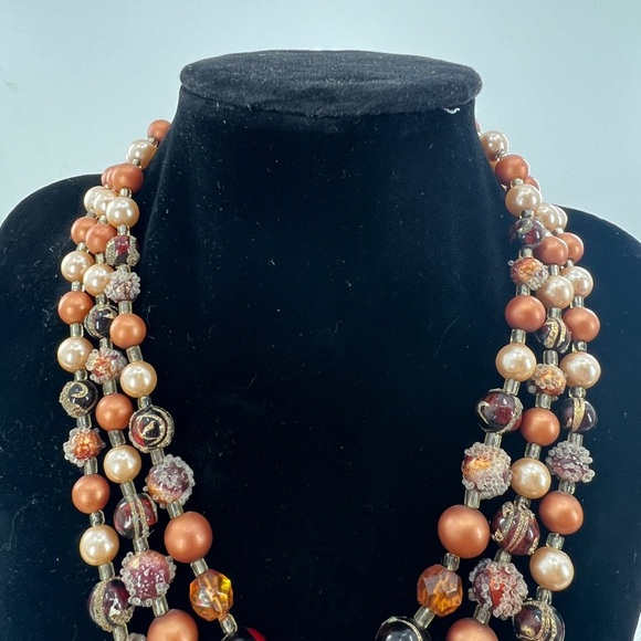 Japan 3 Strand faux pearl Aurora Borealis Necklace Earring Set Vintage - Picture 3 of 10